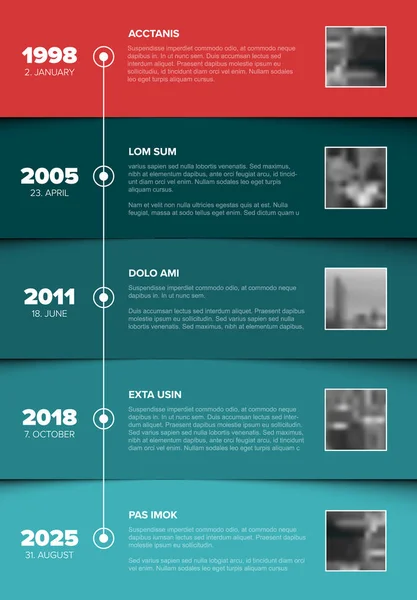 Vector Infographic Företagsmall Milstolpar Tidslinje Med Foto Platshållare Teal Och — Stock vektor