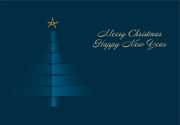 简单的白色矢量圣诞卡片模板与树由蓝色纸条纹制成 — 图库矢量图片