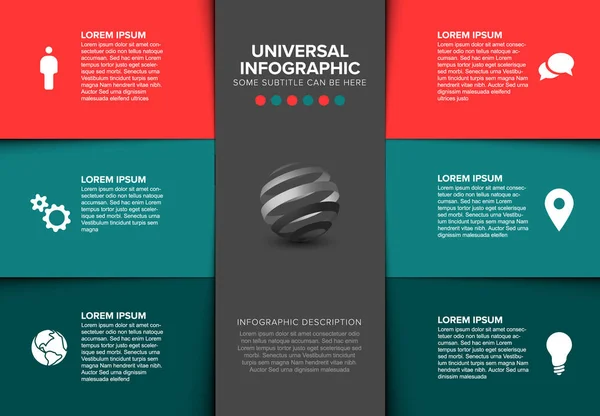 Vector Multipurpose Infographic Template Made Seven Color Content Blocks Teal — Stock Vector