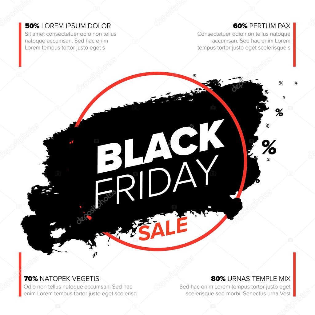 Black Friday poster flyer template - black splash with white text and red frame