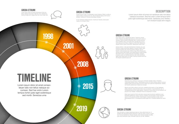 Plantilla Línea Tiempo Vector Infographic Hecha Rueda Colorida — Archivo Imágenes Vectoriales