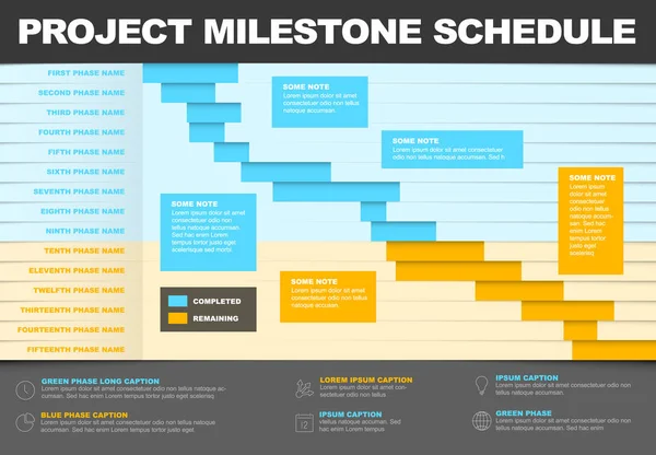 Vector Project Timeline Graph Gantt Progress Chart Project Blue Yellow — Stock Vector