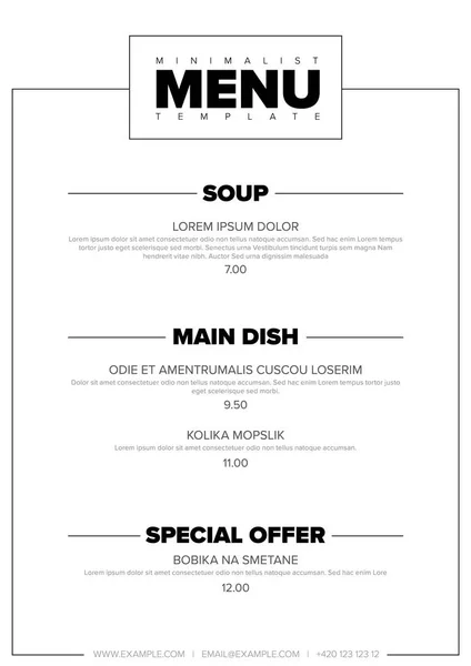 Modern Minimalistic Restaurant Menu Template Design Layout Nice Typography — Stock Vector