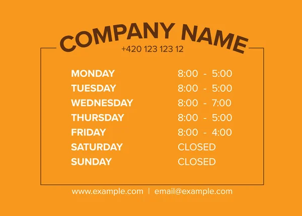 Shop Opening Time Hours Vector Template Orange Background — Stock Vector