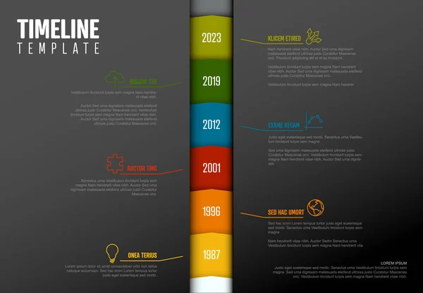 Vector Infographic Company Hitos Línea Tiempo Plantilla Vertical Versión Oscura — Vector de stock