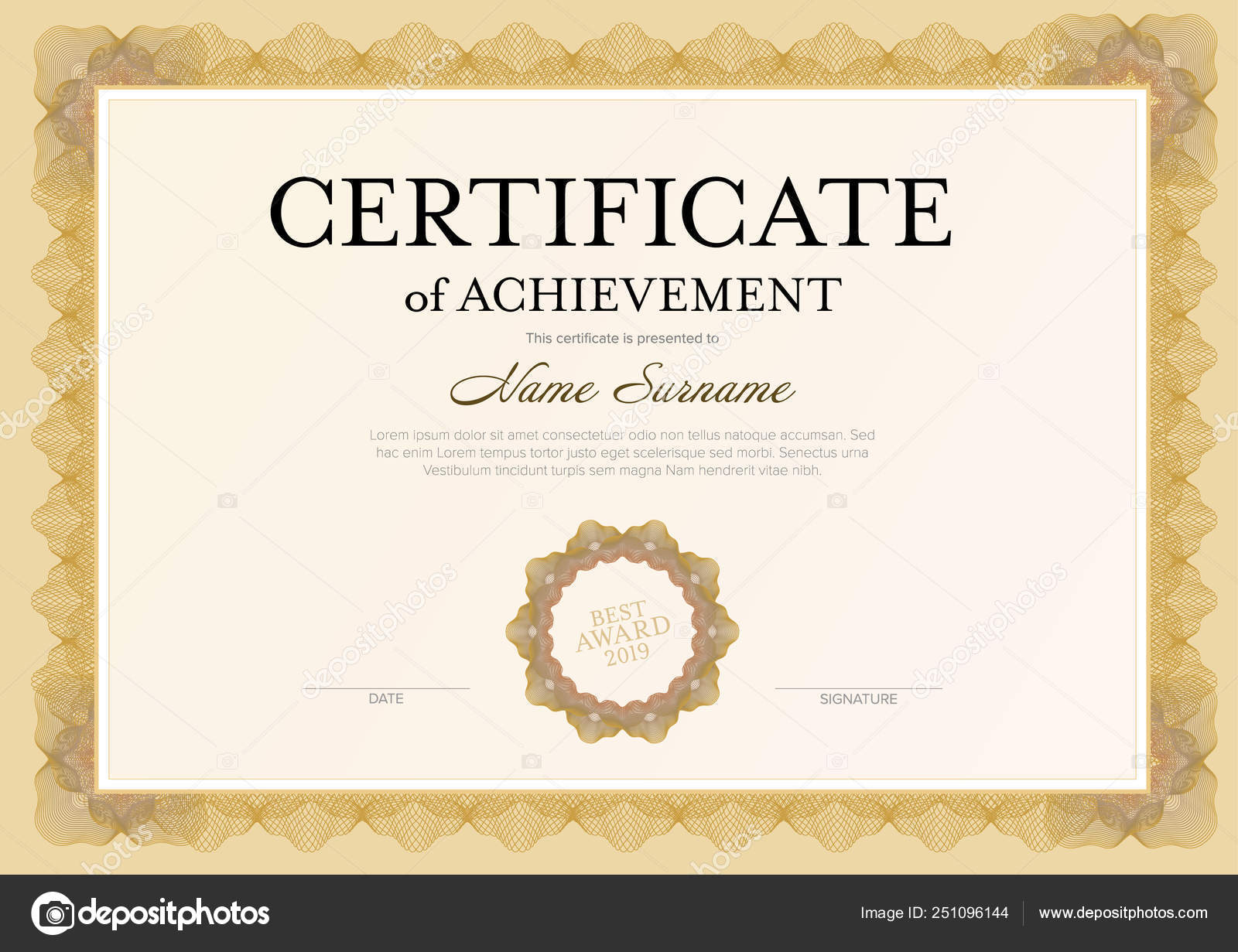 Modern Certificate Achievement Template Place Your Content Golden Intended For Blank Certificate Of Achievement Template