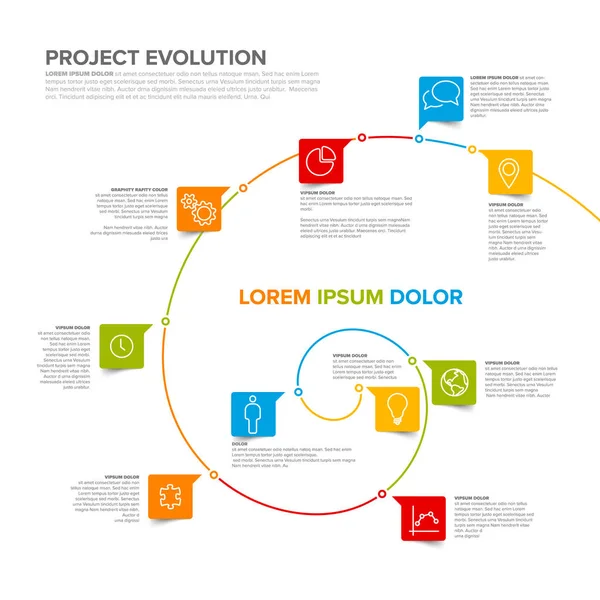 Plantilla Línea Tiempo Evolución Del Proyecto Con Modelo Espiral Iconos — Archivo Imágenes Vectoriales