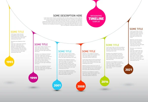 Colorida Plantilla Informe Línea Tiempo Vector Infographic Con Gotas Colores — Archivo Imágenes Vectoriales