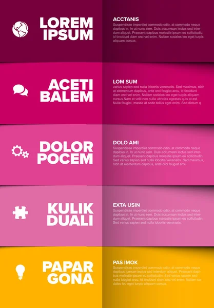 Vector Multipurpose Infographic Template Made Five Pink Yellow Color Content — Stock Vector