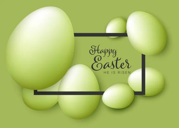 Moderno Pastel Minimalista Verde Feliz Tarjeta Pascua Con Huevos — Vector de stock