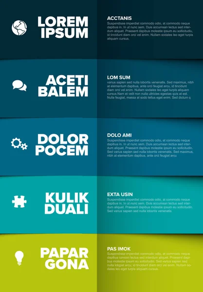 Plantilla Infografía Multipropósito Vectorial Hecha Cinco Bloques Contenido Color Verde — Vector de stock