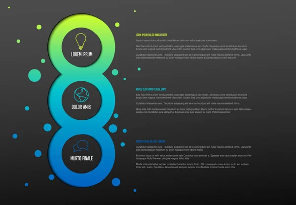 Wektor Wielofunkcyjny Szablon Infograficzny Trzema Elementami Opcji Nowoczesnymi Kolorami Ciemnym — Wektor stockowy