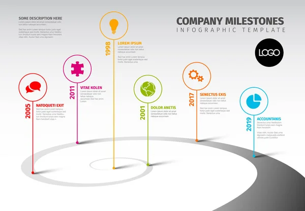 Evolution Timeline Template Mit Spiralmodell Und Symbolen Weiße Version — Stockvektor