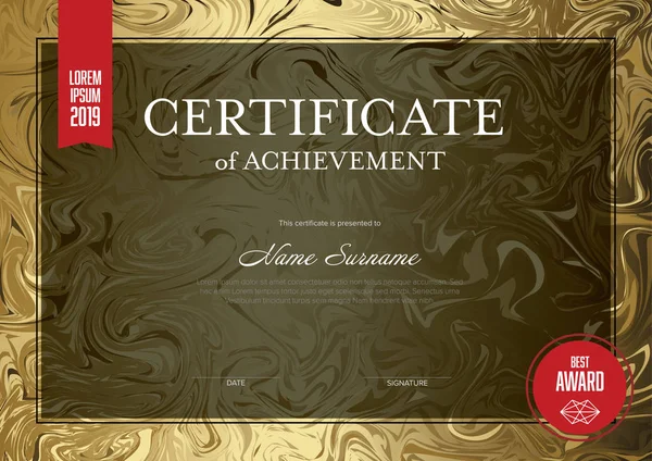 Modern Certificate Achievement Template Place Your Content Golden Design — Stock Vector