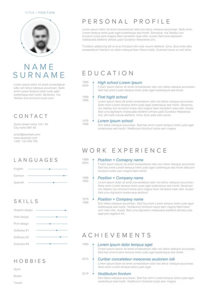 Plantilla Curriculum Vitae Minimalista Vectorial Con Acento Azul Bonito Diseño — Vector de stock