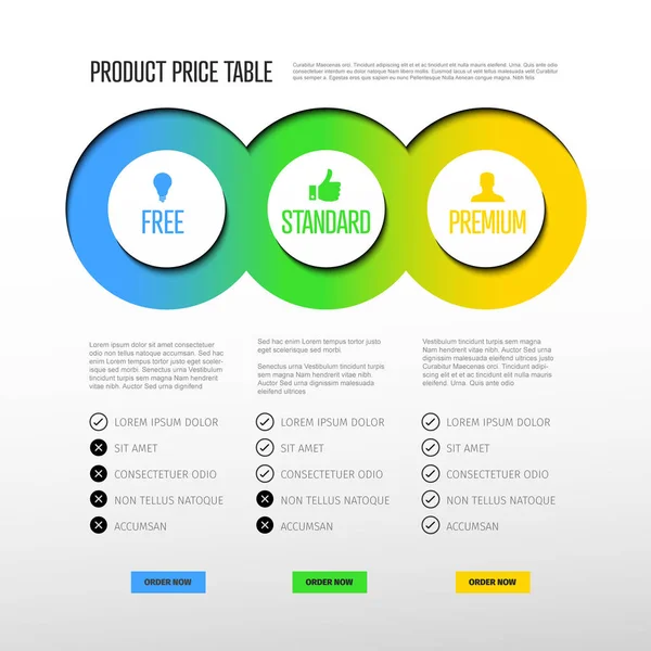 Plantilla Mesa Precio Del Producto Con Tres Opciones Colores Modernos — Archivo Imágenes Vectoriales