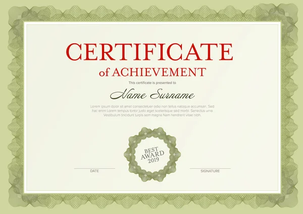 Modern Certificate Achievement Template Place Your Content Green Design — Stock Vector