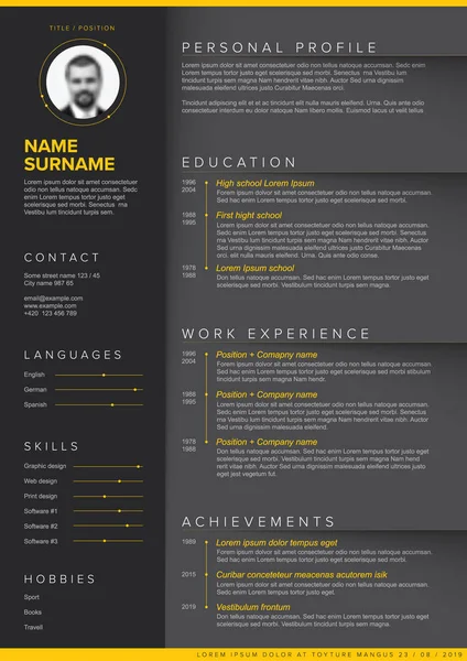 Minimalistische donkere CV CV-template — Stockvector