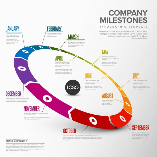 Full year circular timeline template — Stock Vector