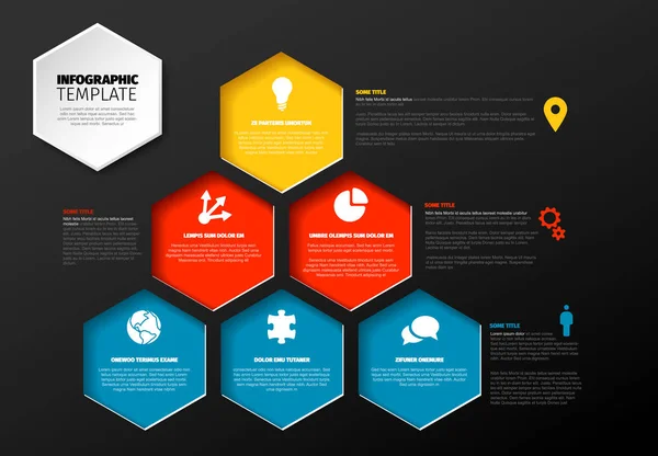 Modello infografico con piramide di esagoni — Vettoriale Stock