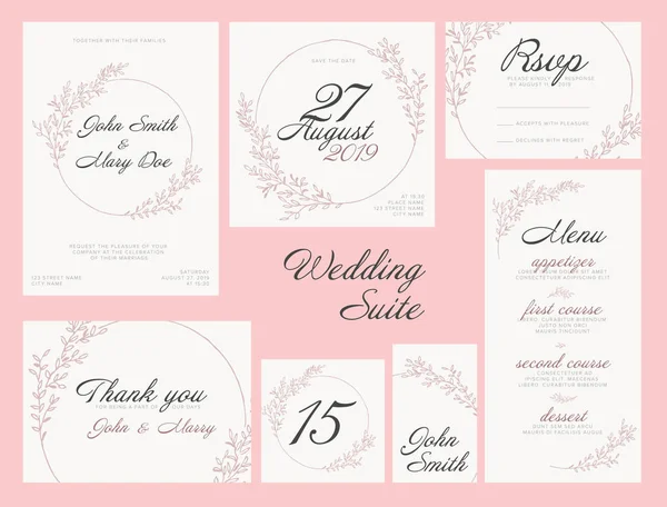 Modèles de carte de collection suite mariage — Image vectorielle