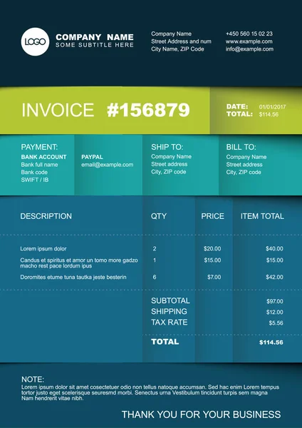 Invoice template - bluegreen  striped version — Stock Vector