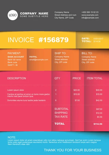 Invoice template - pink striped version — Stock Vector