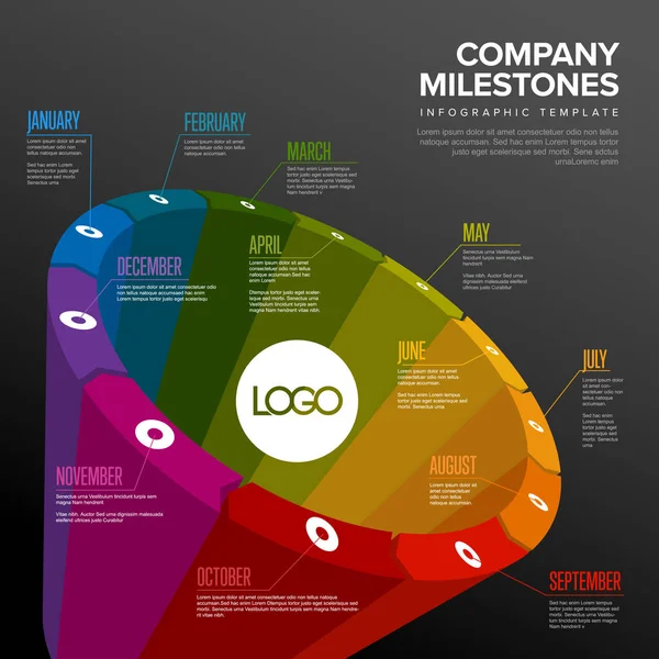 Modello di timeline circolare dell'anno intero — Vettoriale Stock