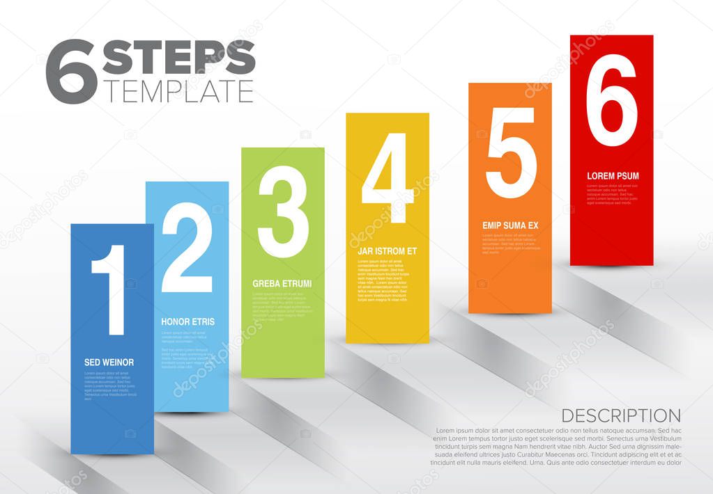 Vector six steps template with blocks and numbers