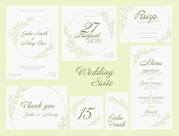 Modèles de carte de collection suite mariage — Image vectorielle