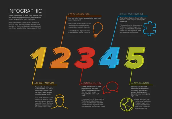 Infografica modello sequenza cinque passaggi — Vettoriale Stock