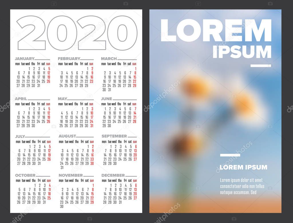 Business card size 2020 calendar template
