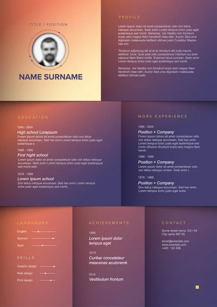 Minimalist purple resume cv template — Stock Vector