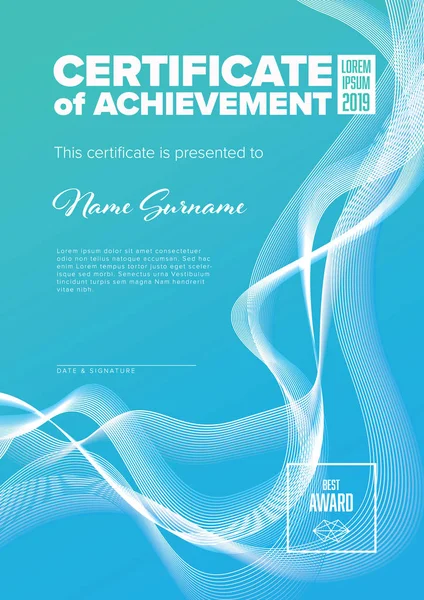 Modern certificate template layout with abstract curves Stock Illustration