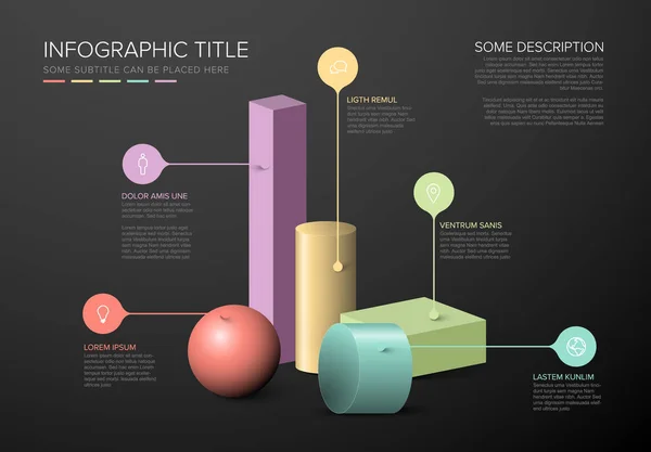 Modèle Infographie Multifonction Sombre Vectoriel Avec Diverses Formes Couleur — Image vectorielle