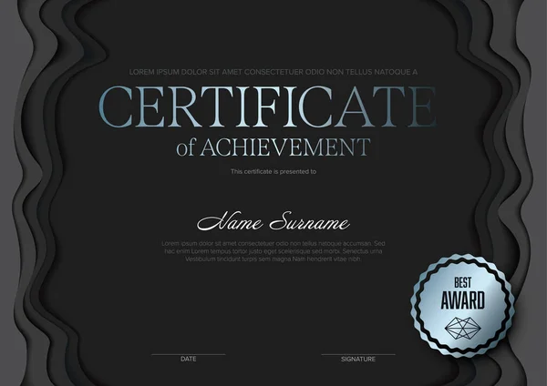 Modern Dark Silver Horizontal Certificate Achievement Template Place Your Content — Stock Vector