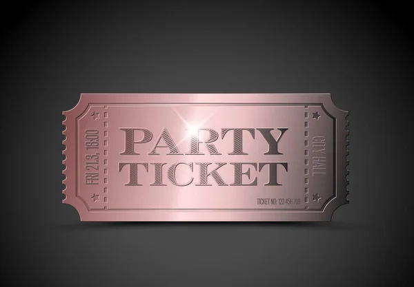 Vector Koper Metalic Party Ticket Template Voor Evenement Een Donkere — Stockvector