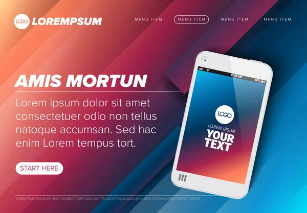 Página Destino Web Moderna Folleto Plantilla Fondo Con Teléfono Inteligente — Archivo Imágenes Vectoriales