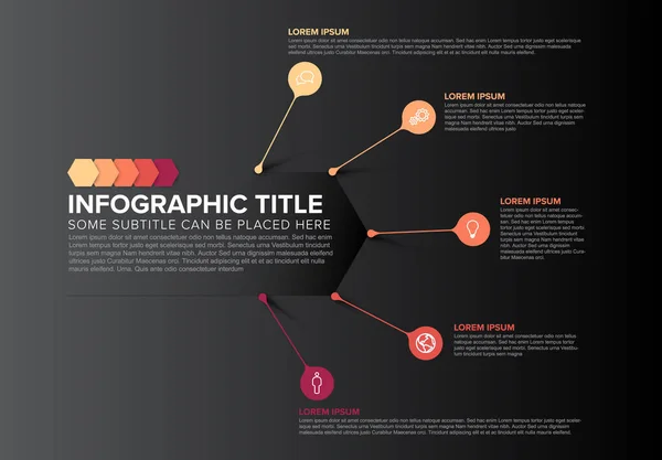 Modello Infografico Multiuso Dark Vector Realizzato Con Perni Goccia Rossi — Vettoriale Stock