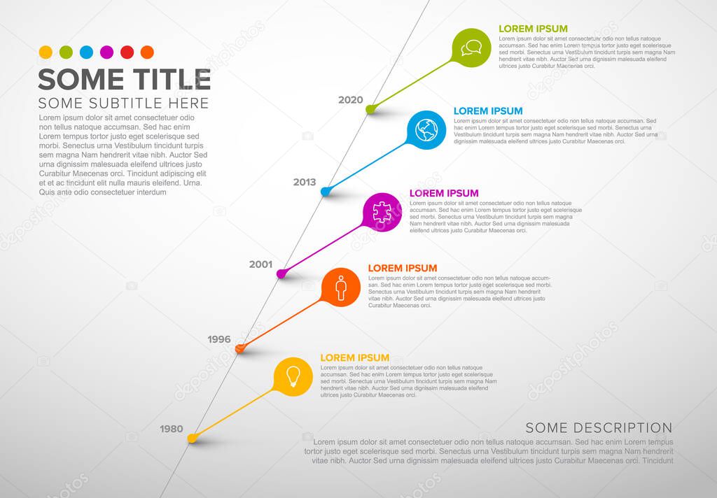 Colorful vector infographic timeline report template with  droplet bubbles pins - light version