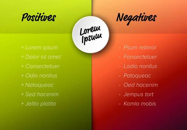 Plantilla Vectorial Para Positivos Negativos Con Elementos Muestra Versión Roja — Vector de stock