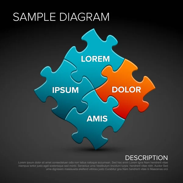 Vektor Mehrzweck Puzzle Infografik Schemadiagramm Blaue Dunkle Version Mit Beispieltexten — Stockvektor