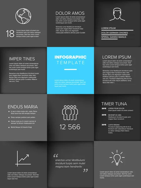 Wielofunkcyjna Infografika Mozaikowa Wykonana Szarych Kwadratów Numerami Ikon Tekstami — Wektor stockowy