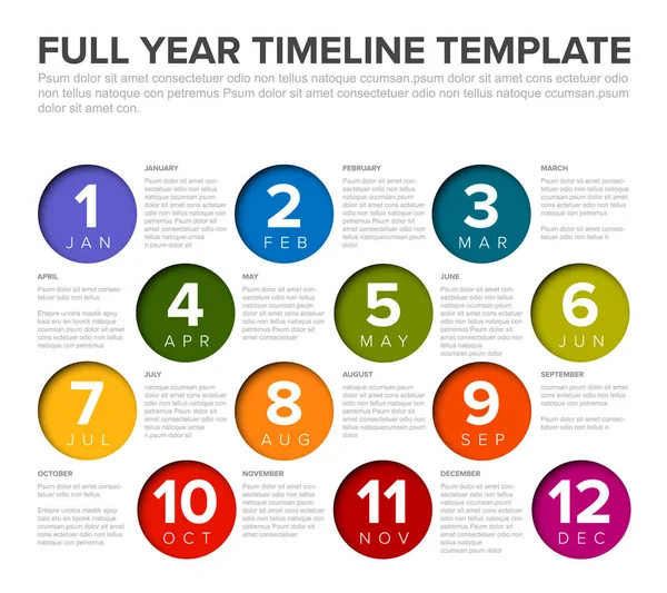 丸モザイクのすべてのヶ月と一年中タイムラインテンプレート — ストックベクタ