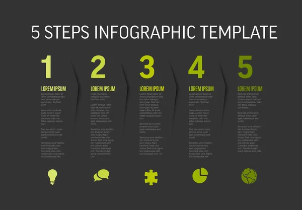 One Two Three Four Five Vector Dark Progress Steps Template — Stock Vector