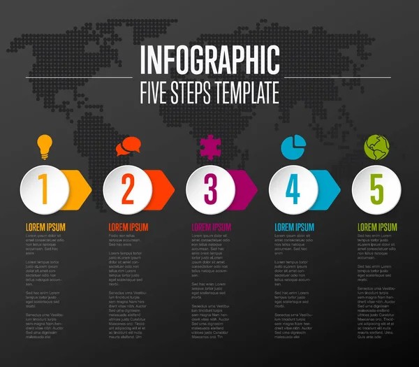 설명과 아이콘 어두운 템플릿 단계를 밟는다 — 스톡 벡터