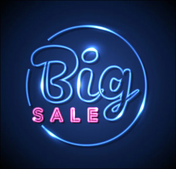 Big Blue Pink Sale Advertisement Sparks Made Neon Lights — Stock Vector