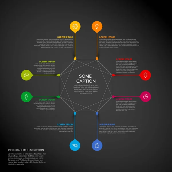 Modello Infografico Multiuso Vettoriale Con Otto Spillette Colorate Con Icone — Vettoriale Stock