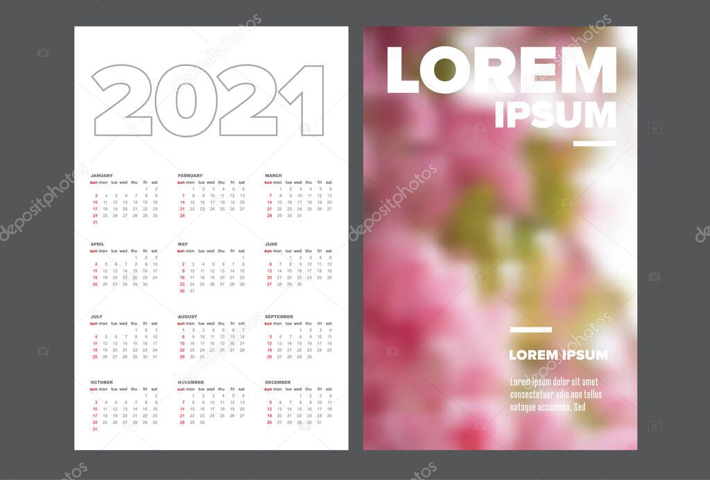 Business card size 2021 calendar template - front and back side