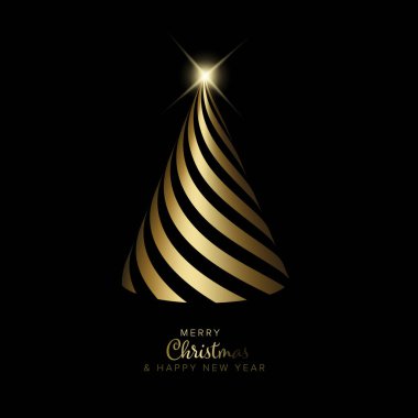 İçinde altın spiral çizgilerden yapılmış Noel ağacı olan Noel kartı.